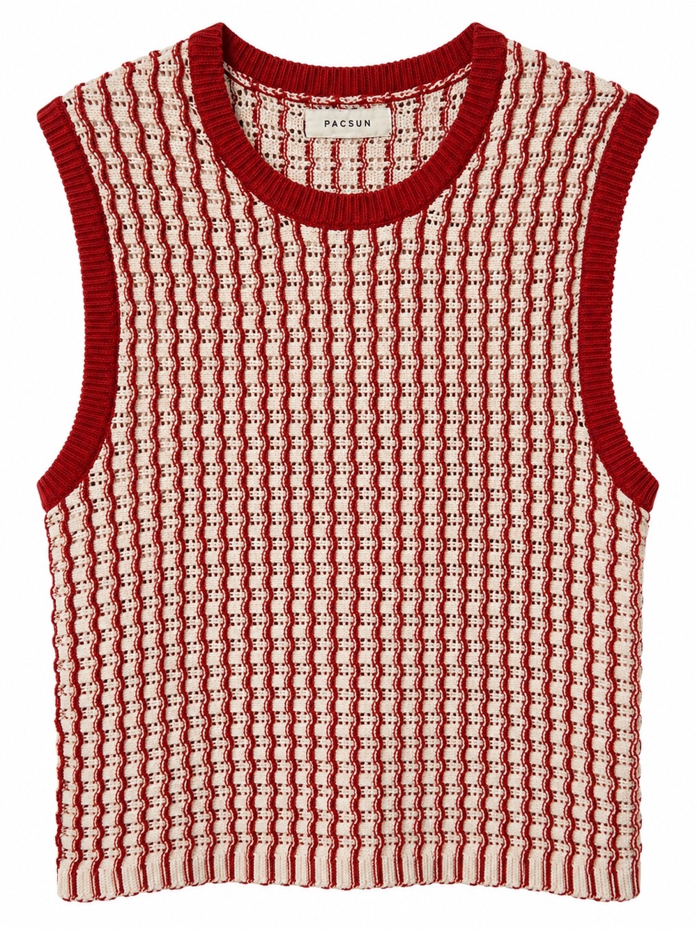 PacSun Red & Cream Knit Sleeveless Sweater Vest size medium